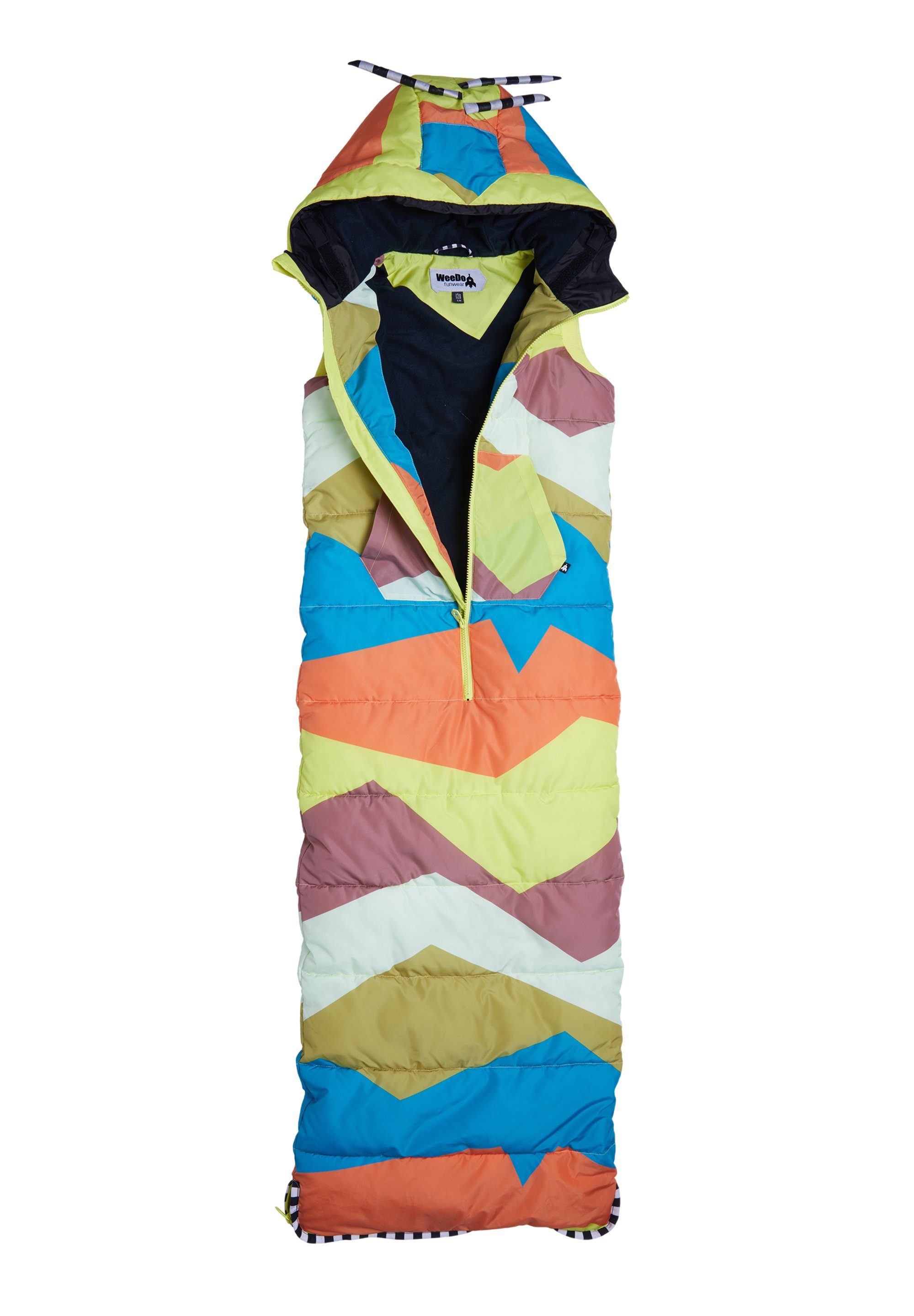 WeeDo Funktionsweste WOODY Bird aus einem Schlafsack wird Dank des Kordelzugs eine Weste