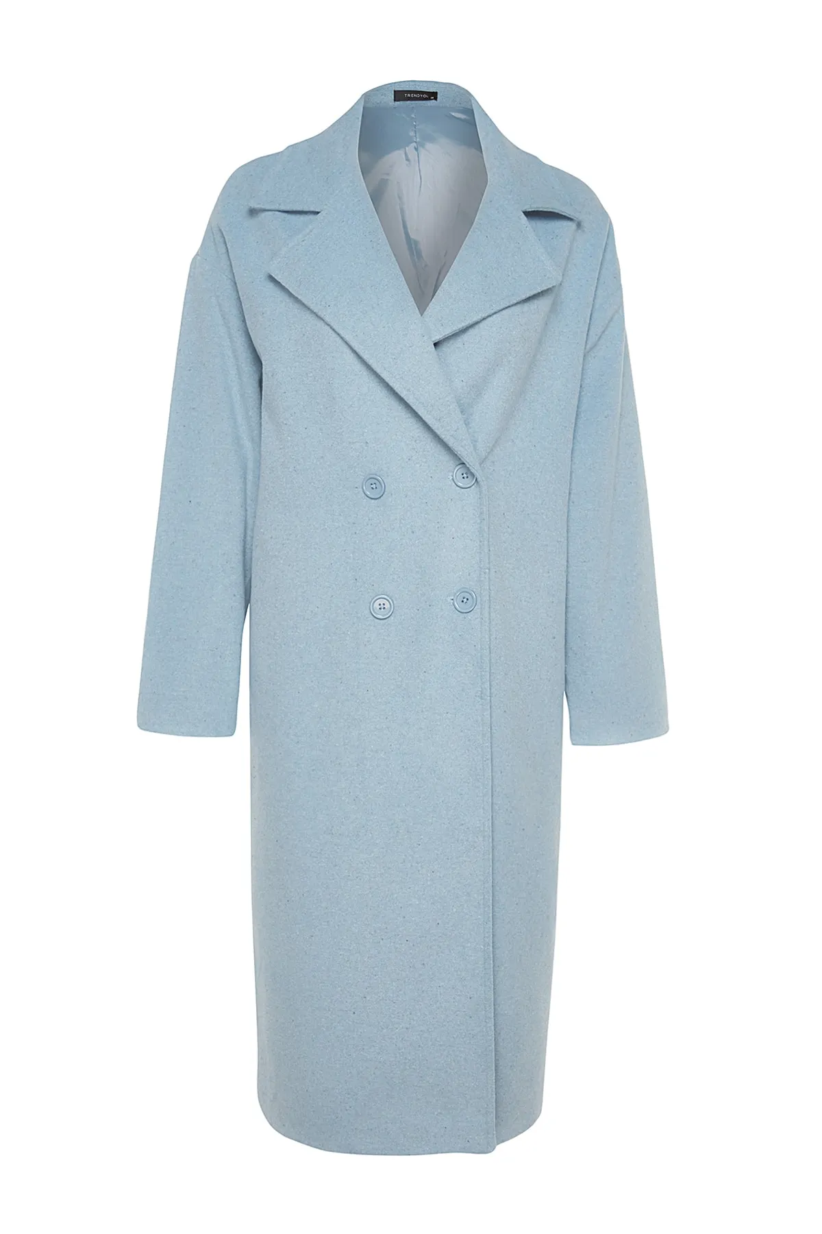 Trendyol Collection  Blauer, übergroßer, weit geschnittener, langer Wollmantel mit Stempelmuster TWOAW21KB0038