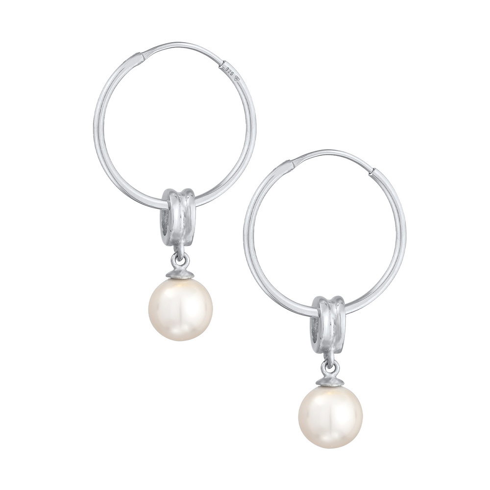 Nenalina Nenalina Boucles d'Oreilles Créoles Femme Classique Ronde avec Perle Synthétique  Boucles d'oreilles