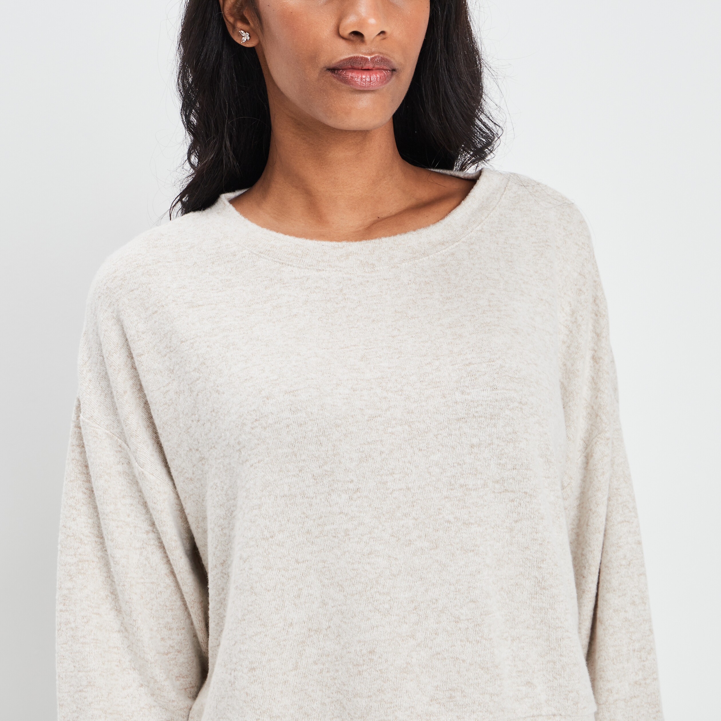 Sweat manches longues chiné sable femme | La Halle