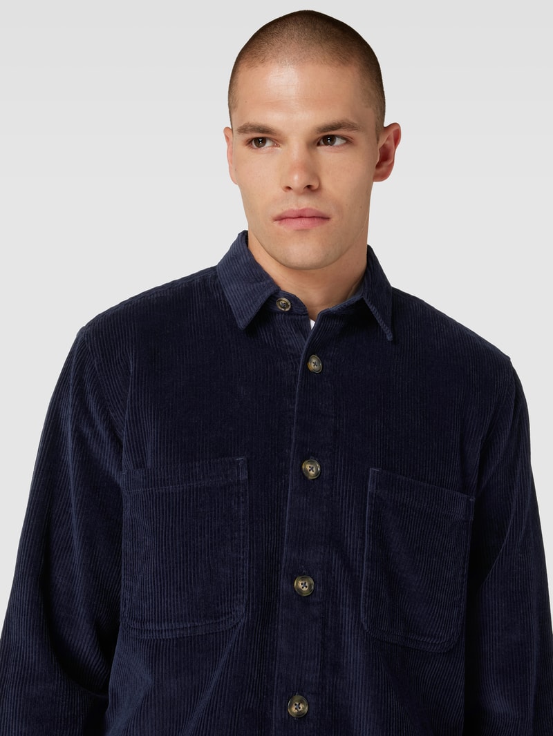 Overshirt aus Cord mit Umlegekragen in marineblau