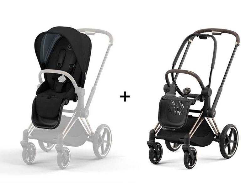 Poussette PRIAM 4 châssis Rose Gold habillage Deep black