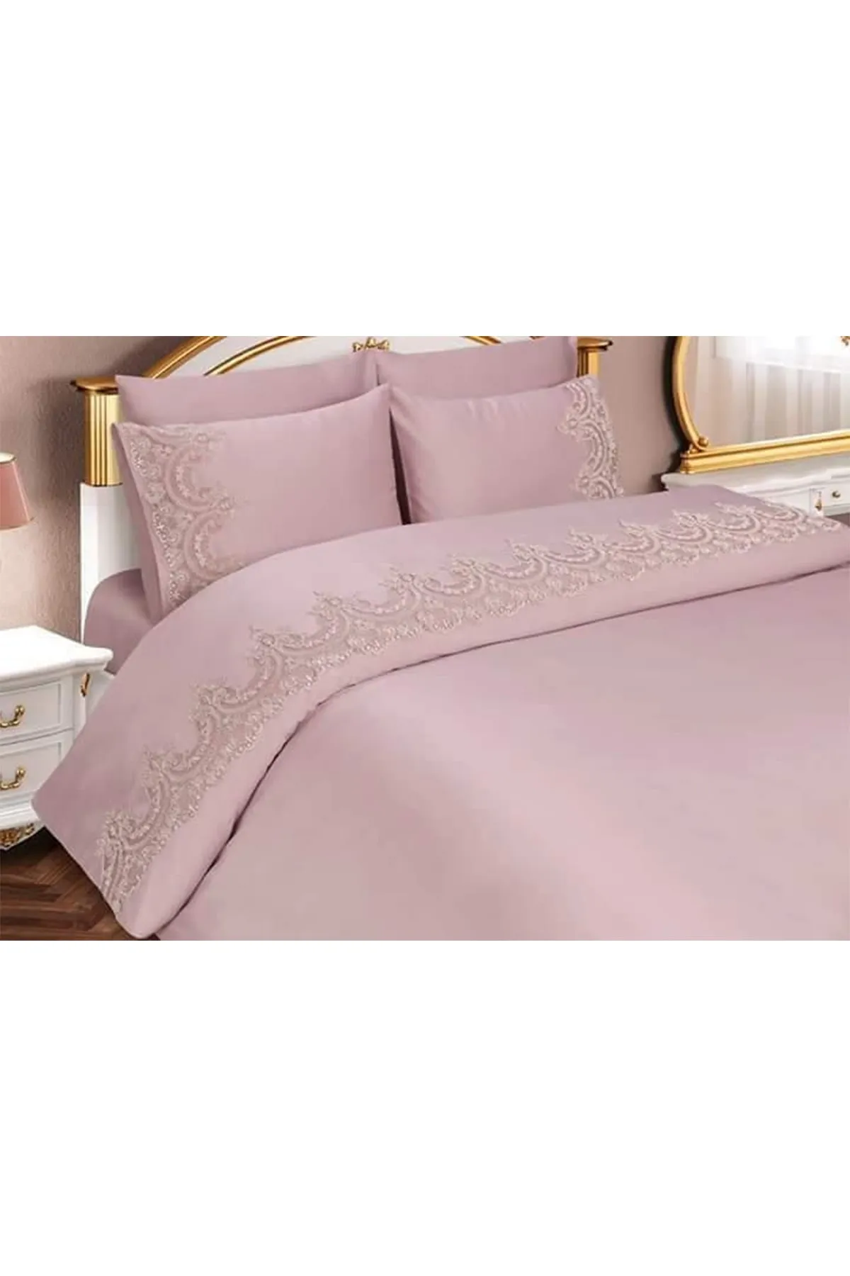 Çeyiz Diyarı  Französisches Guipure-Sultans-Bettbezug-Set, Puder