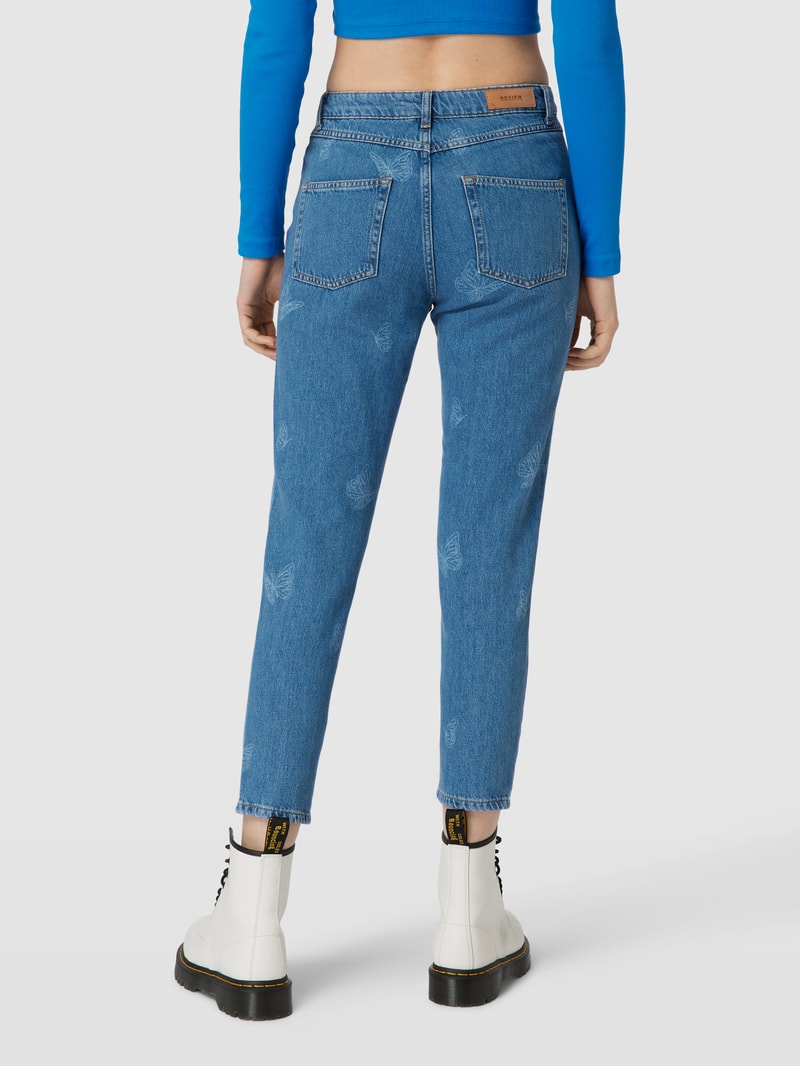 Mom Fit Jeans mit Allover-Muster in hellblau