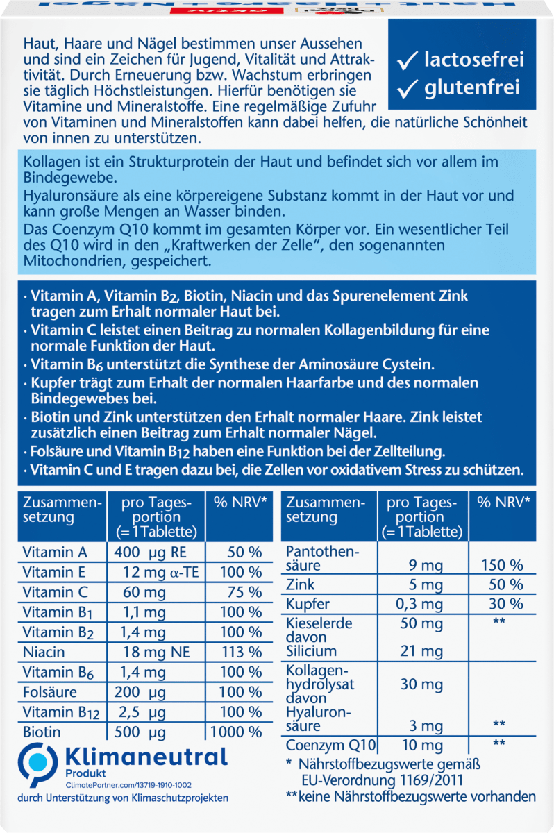 Haut + Haare + Nägel Tabletten (30 Stück), 19,9 g