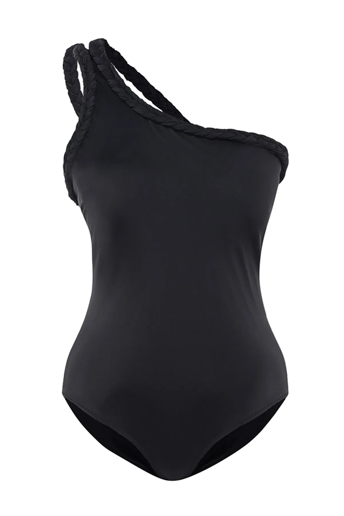 Trendyol Curve  Schwarzer One-Shoulder-Badeanzug mit Makramee-Detail TBBSS23AM00028