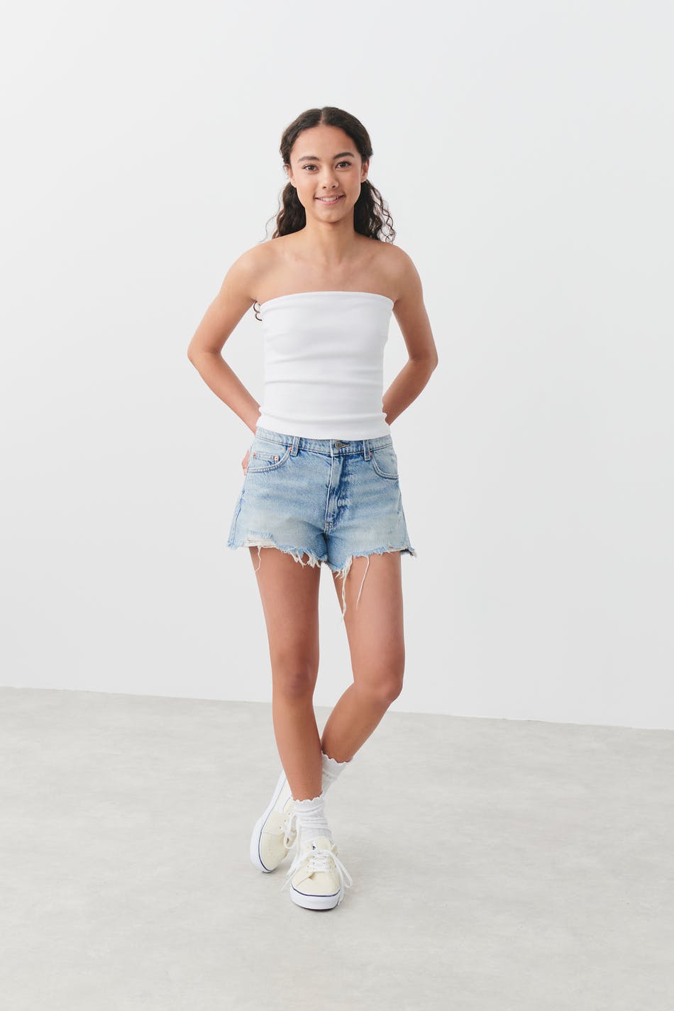Y low denim shorts