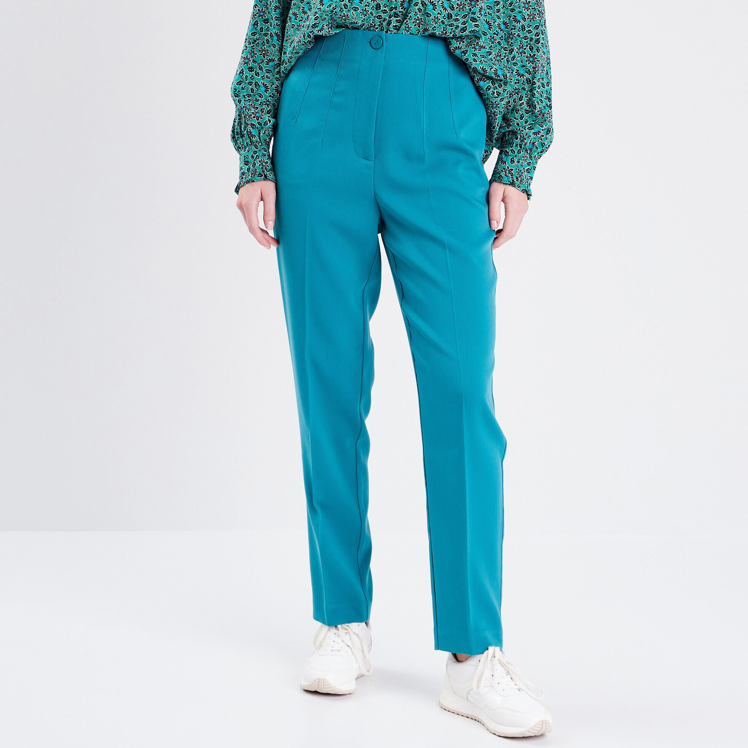 Pantalon city slim à pinces vert émeraude femme | Cache Cache