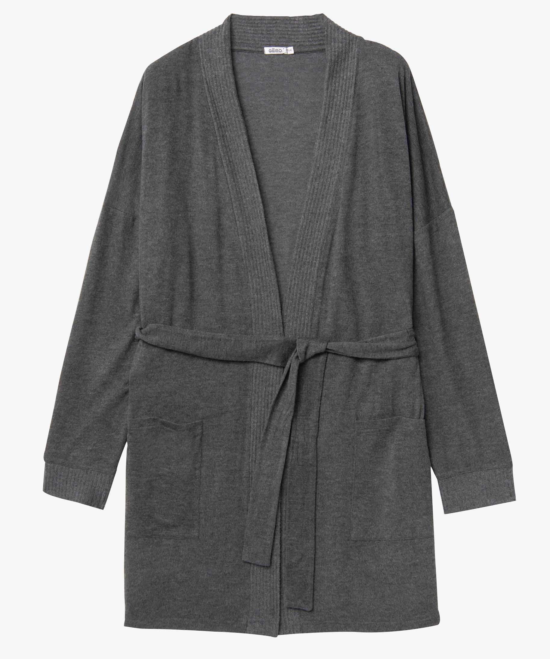 Veste d'intérieur femme grande taille en maille douce avec ... gris fonce | GEMO