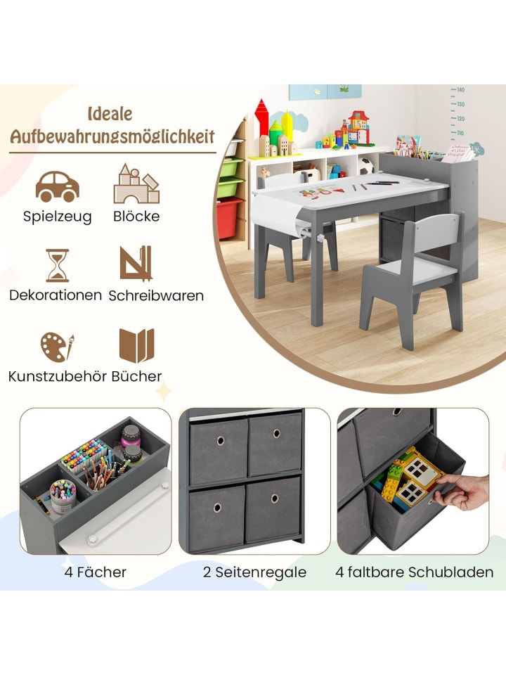 COSTWAY Zeichentisch mit 2 Stühlen ab 3 Jahren in Grau günstig kaufen onesize