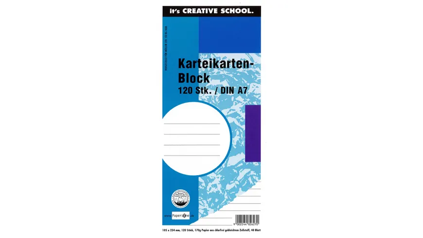 PAPERZONE Karteikartenblock A7 liniert weiss 120 Stück