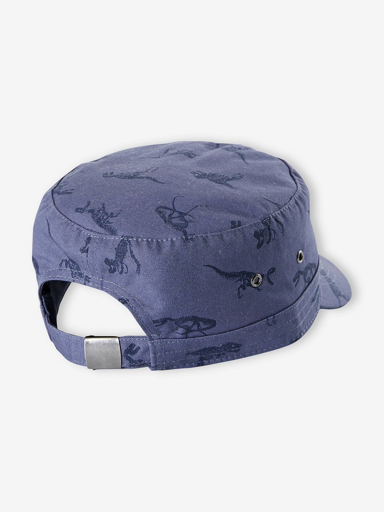 Casquette esprit militaire garçon imprimé dinosaures bleu grisé imprimé