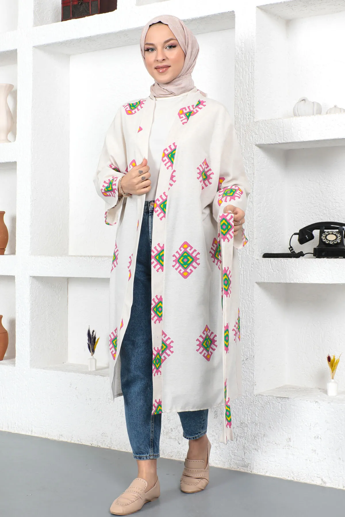 Tesettür Dünyası  Motiv-Kimono Tsd230435 Weiß