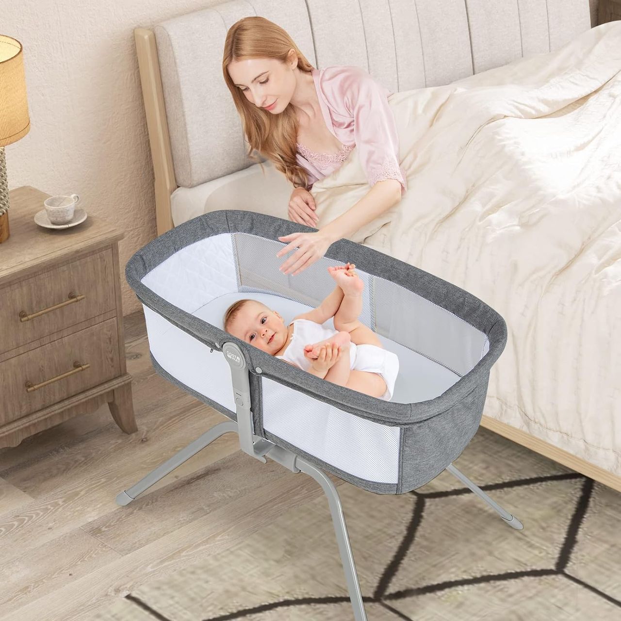 Costway 2 in 1 Stubenwagen klappbar, Babywiege mit manueller Schaukelfunktion