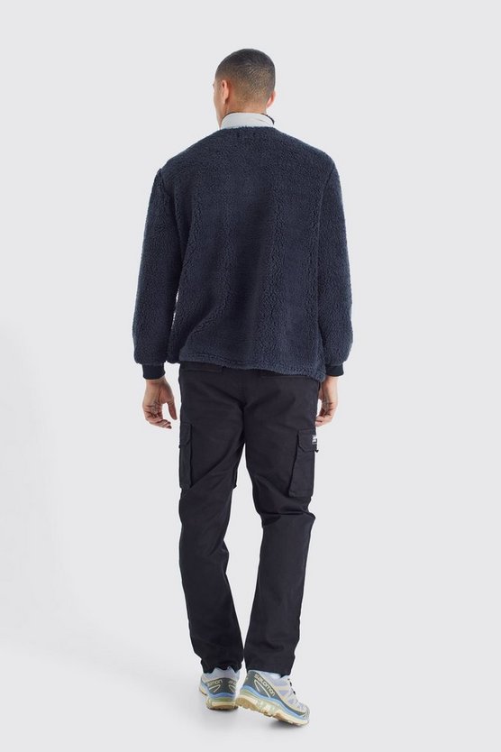 Kastiges Oversize Borg-Sweatshirt mit Nylon-Einsatz und 1/4 Reißverschluss