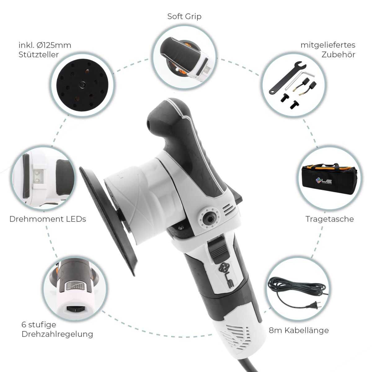 Liquid Elements T2000 V4 Exzenter Poliermaschine 8mm Hub 710Watt