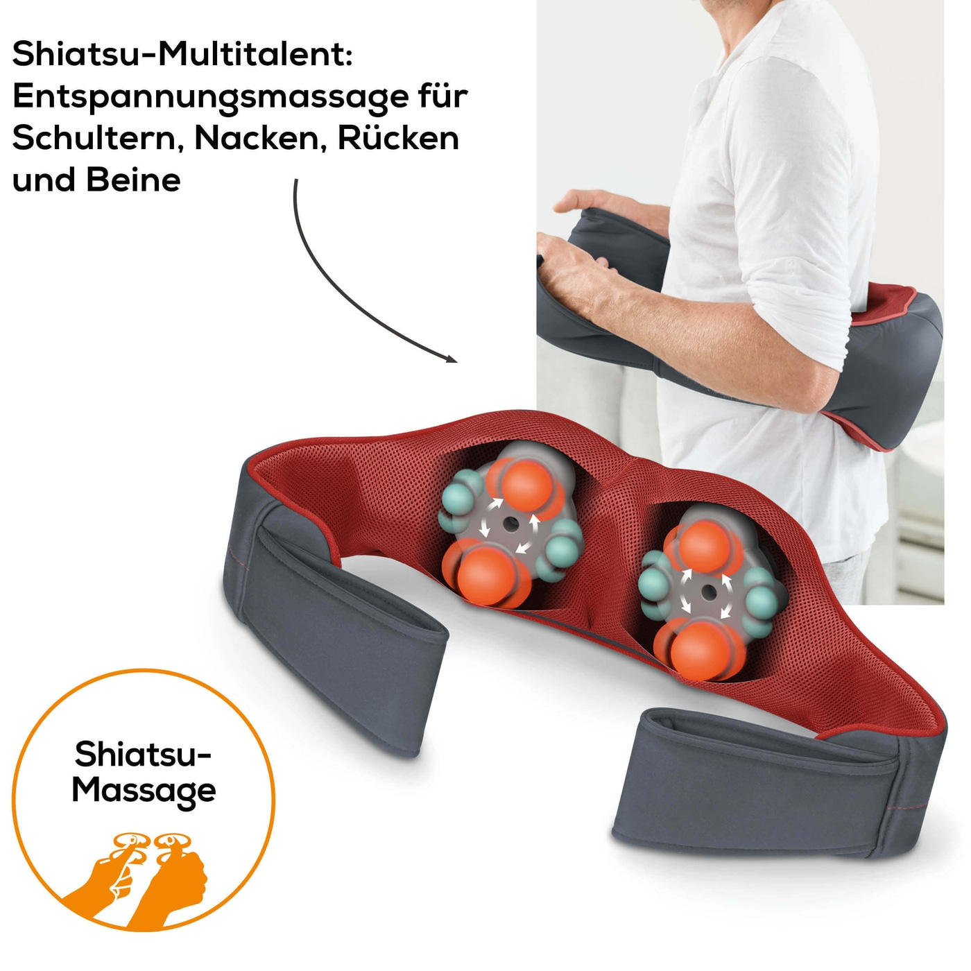 Beurer 3D Shiatsu-Massagegerät MG 151-Vielseitig einsetzbares Massagerät mit 3D Massageköpfen für ein reales Massageerlebnis