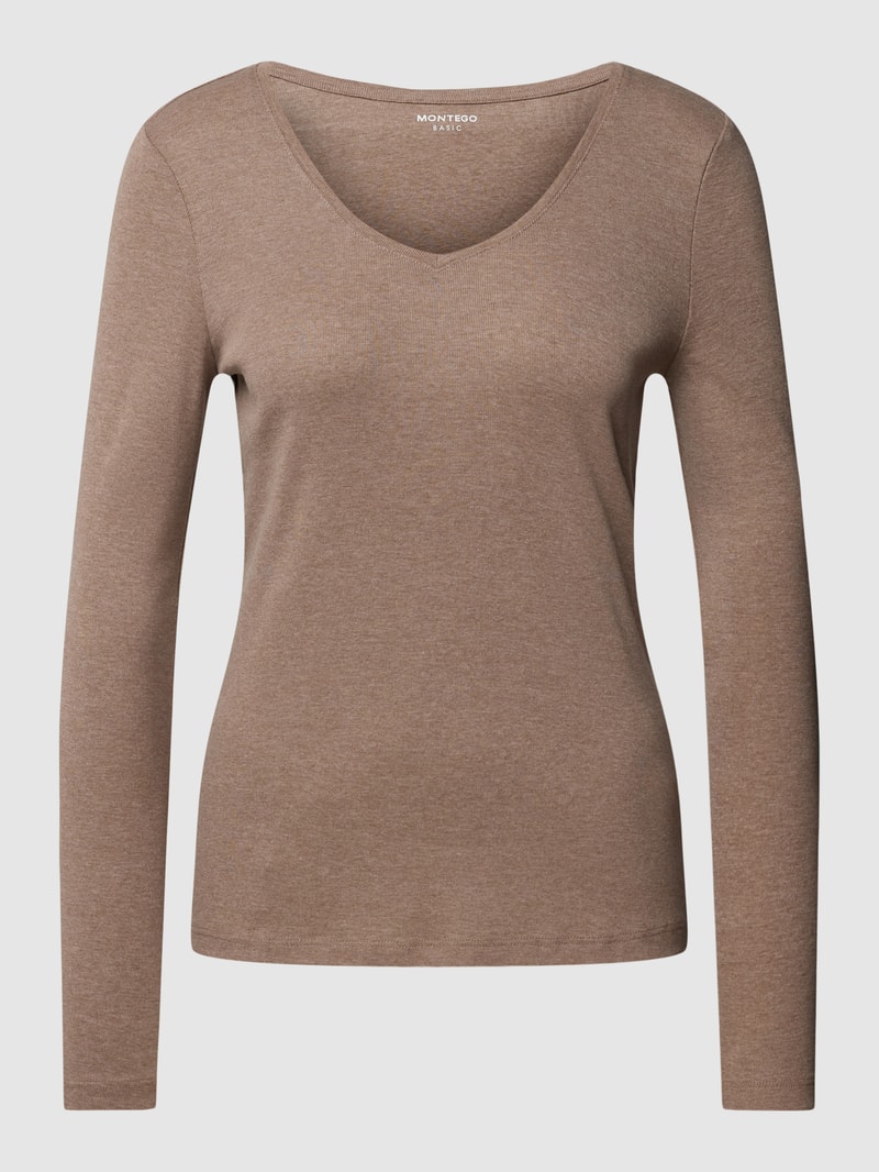 Longsleeve mit V-Ausschnitt in taupe meliert