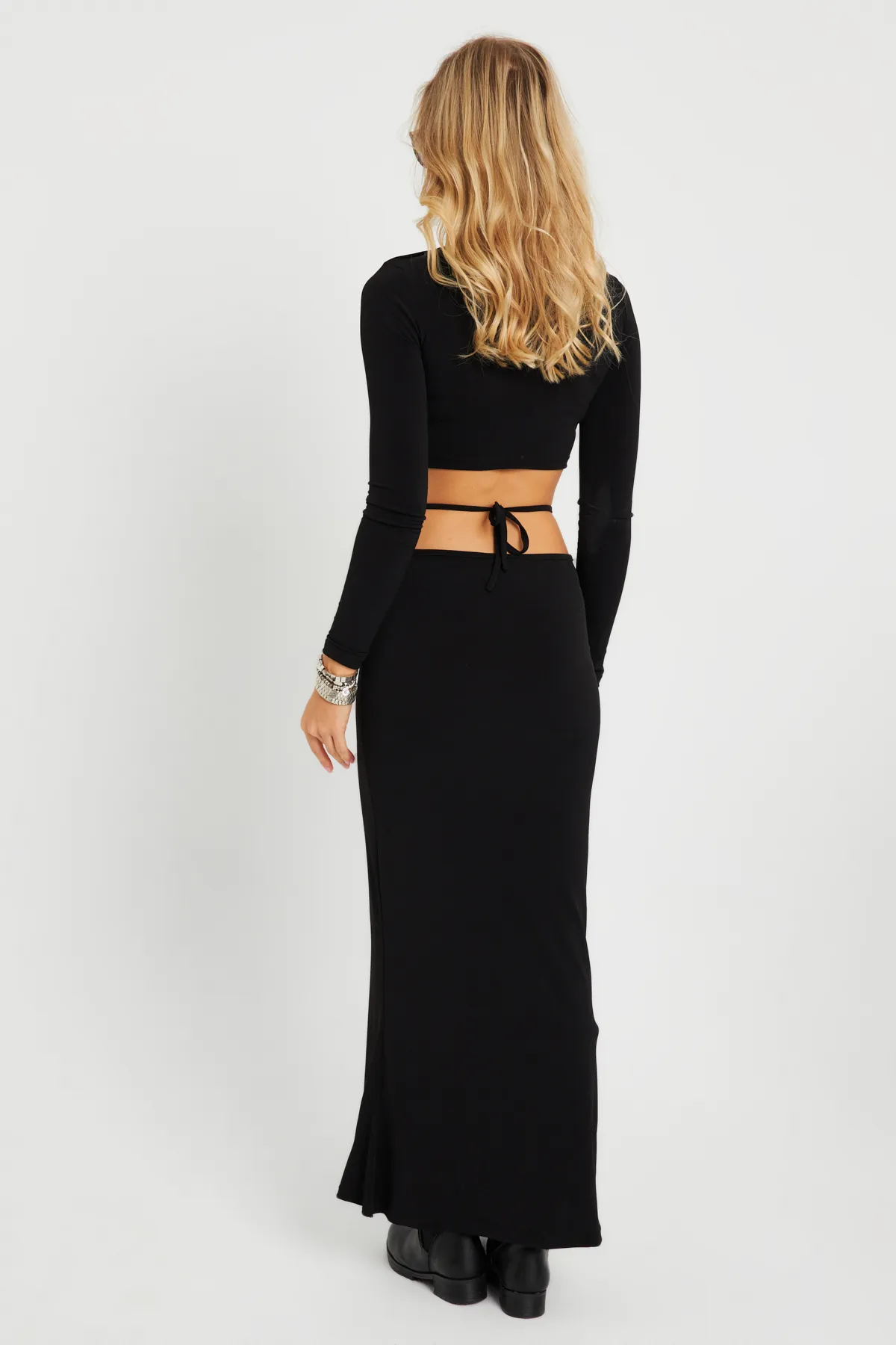 Cool & Sexy  Damen Unterteil Oberteil Geraffter Crop Suit Schwarz YEL86
