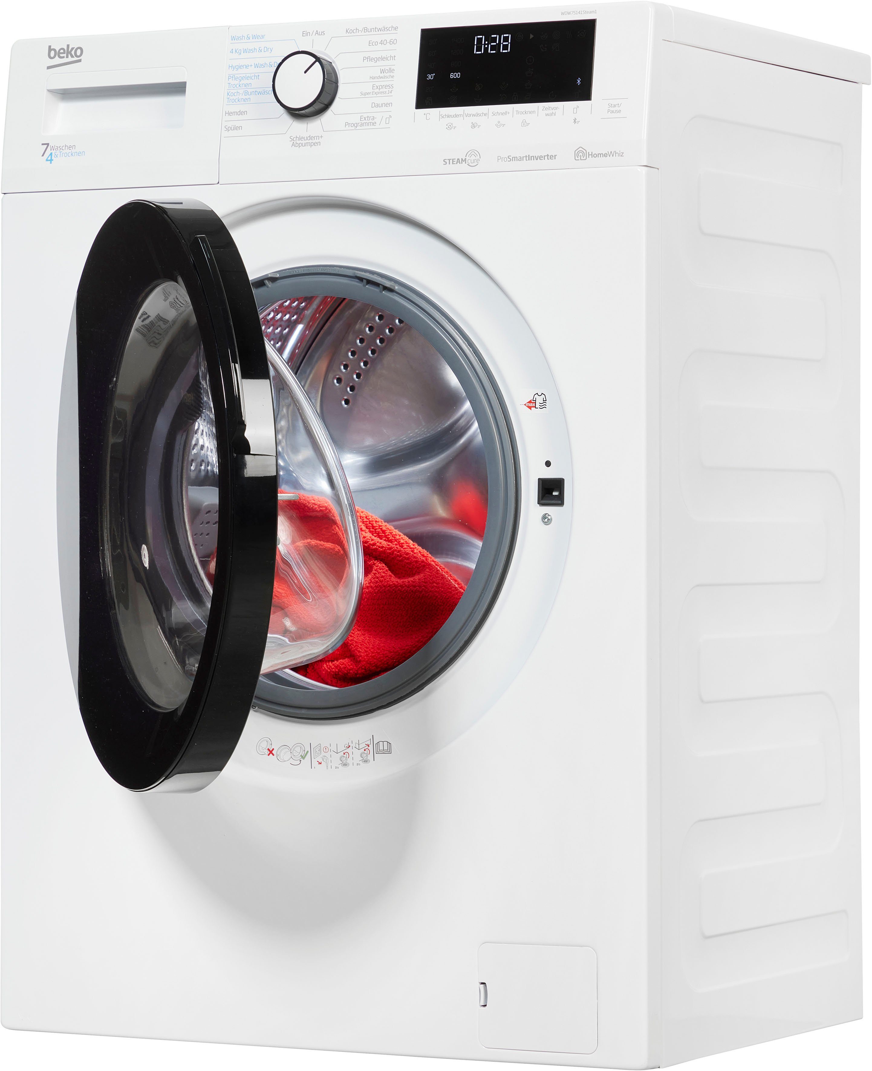 BEKO Waschtrockner WDW75141Steam1, 7 kg, 4 kg, 1400 U/min