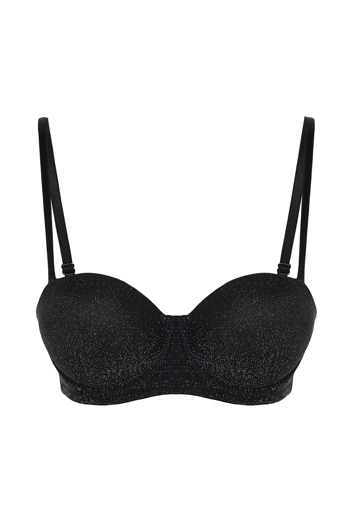 Trendyol Collection  Schwarzer Push-Up-Straplast-Strick-BH aus glänzendem Polyamid THMSS24SU00025
