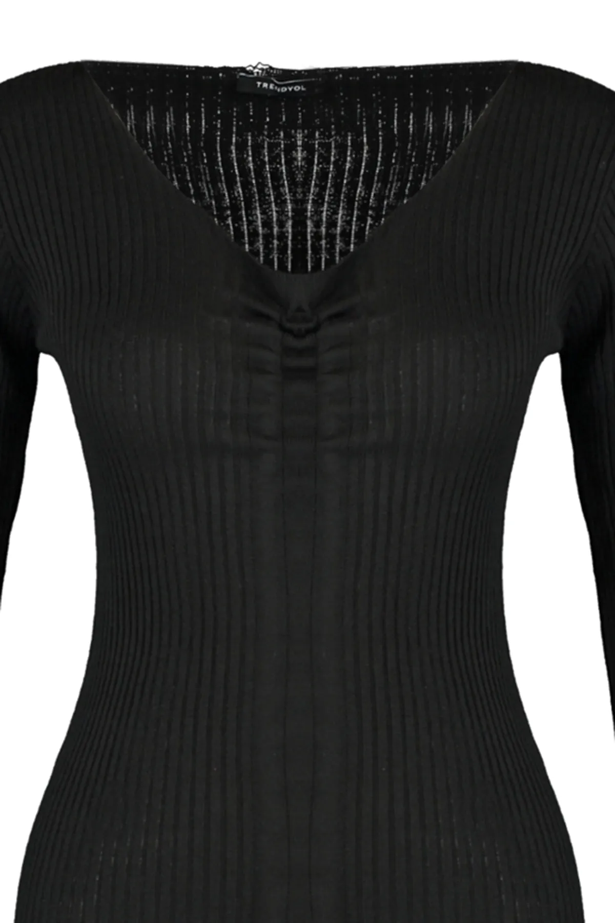 Trendyol Collection  Schwarzes Mini-Strickkleid mit V-Ausschnitt TWOAW22EL0564