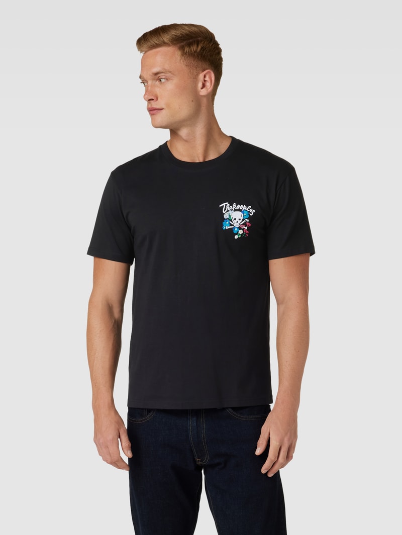 T-Shirt mit Motiv-Stitching in schwarz