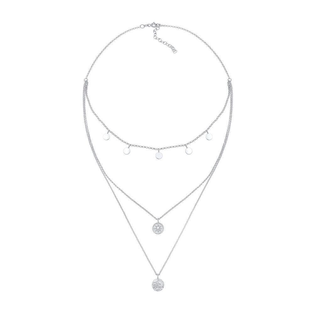 Elli Elli Collier Femmes Choker Couches Cercle Rond Monnaie Tendance Vintage en Argent collier