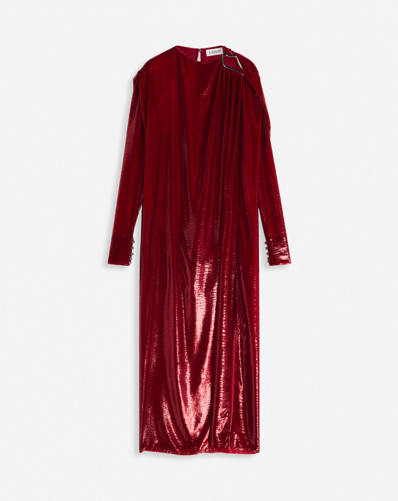 ROBE DRAPÉE À MANCHES LONGUES