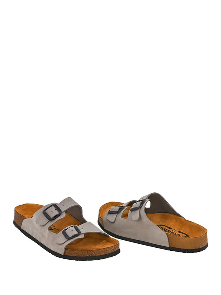 Moosefield Leder-Pantoletten in Grau günstig kaufen