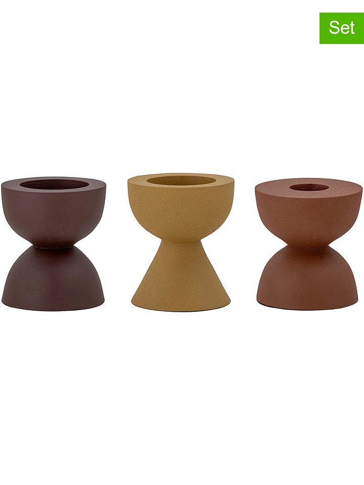 Bloomingville 3er-Set: Kerzenhalter ''Ike'' in Braun/ Hellbraun/ Senf - (B)19 x (H)7 x (T)6 cm günstig kaufen onesize