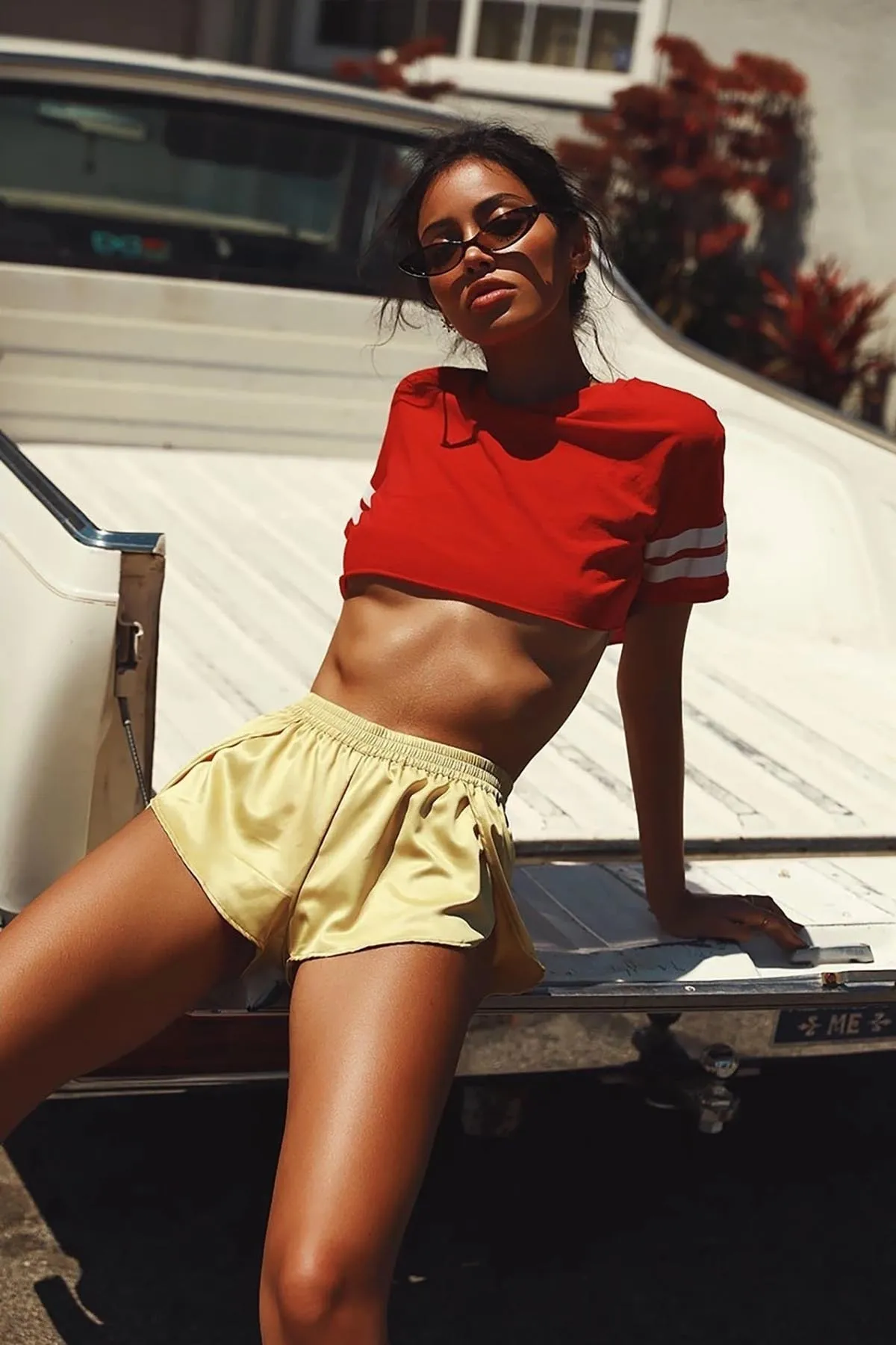 Merry See  Gelbes Satin-BH-Shorts-Set für Damen