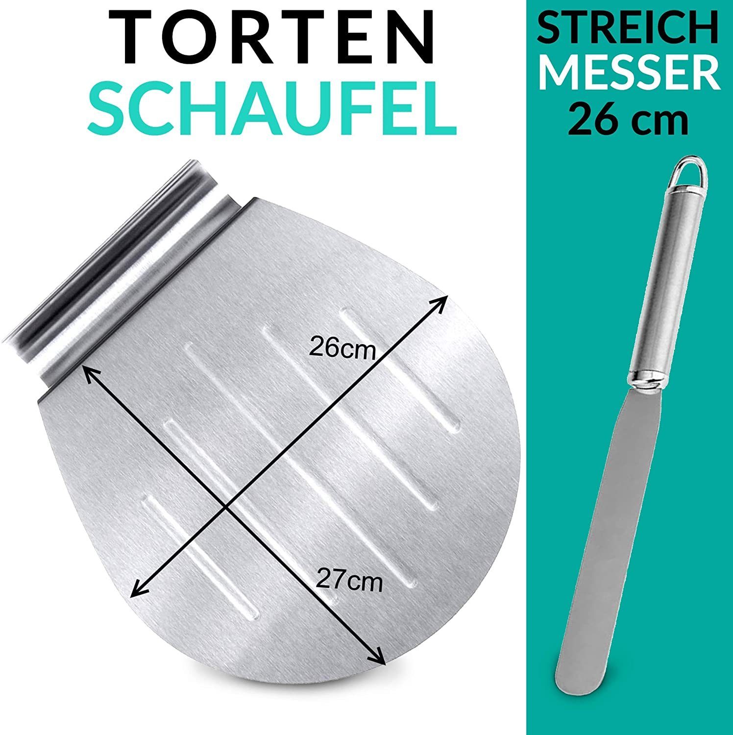 Praknu Tortenplatte 4Tlg Tortenplatte Drehbar Set, Plastik-Edelstahl, (Set, 4-tlg), inkl. Tortenheber, Streichpalette und Tortenschneider, Edelstahl - Spülmaschinenfest