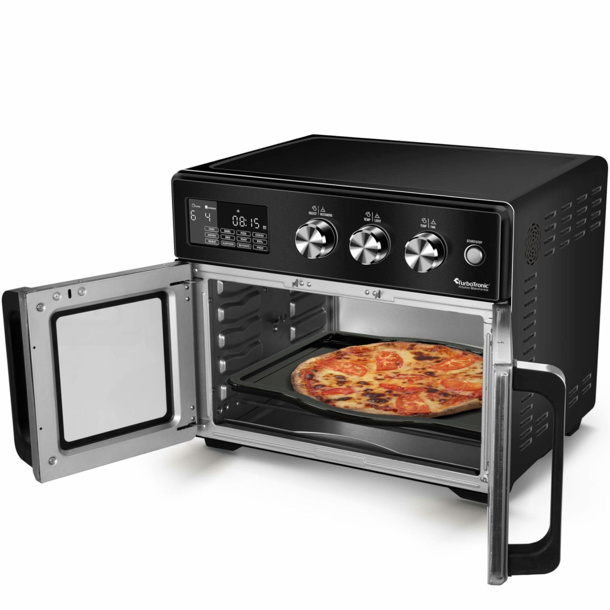 TurboTronic by Z-Line Minibackofen Heißluftofen 32L mit Drehspieß Umluft, Power Heissluftfritteuse Airfryer ab 25°C
