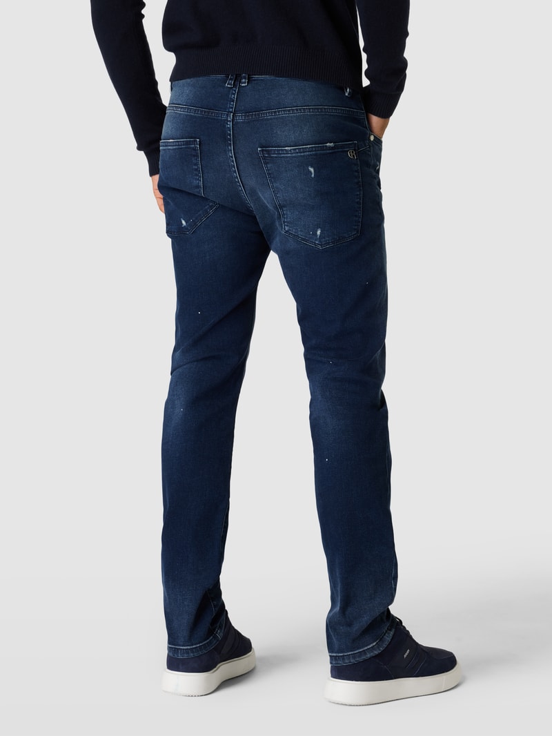 Comfort Fit Mid Rise Jeans im Destroyed-Look Modell 'ZAVEN' in marineblau