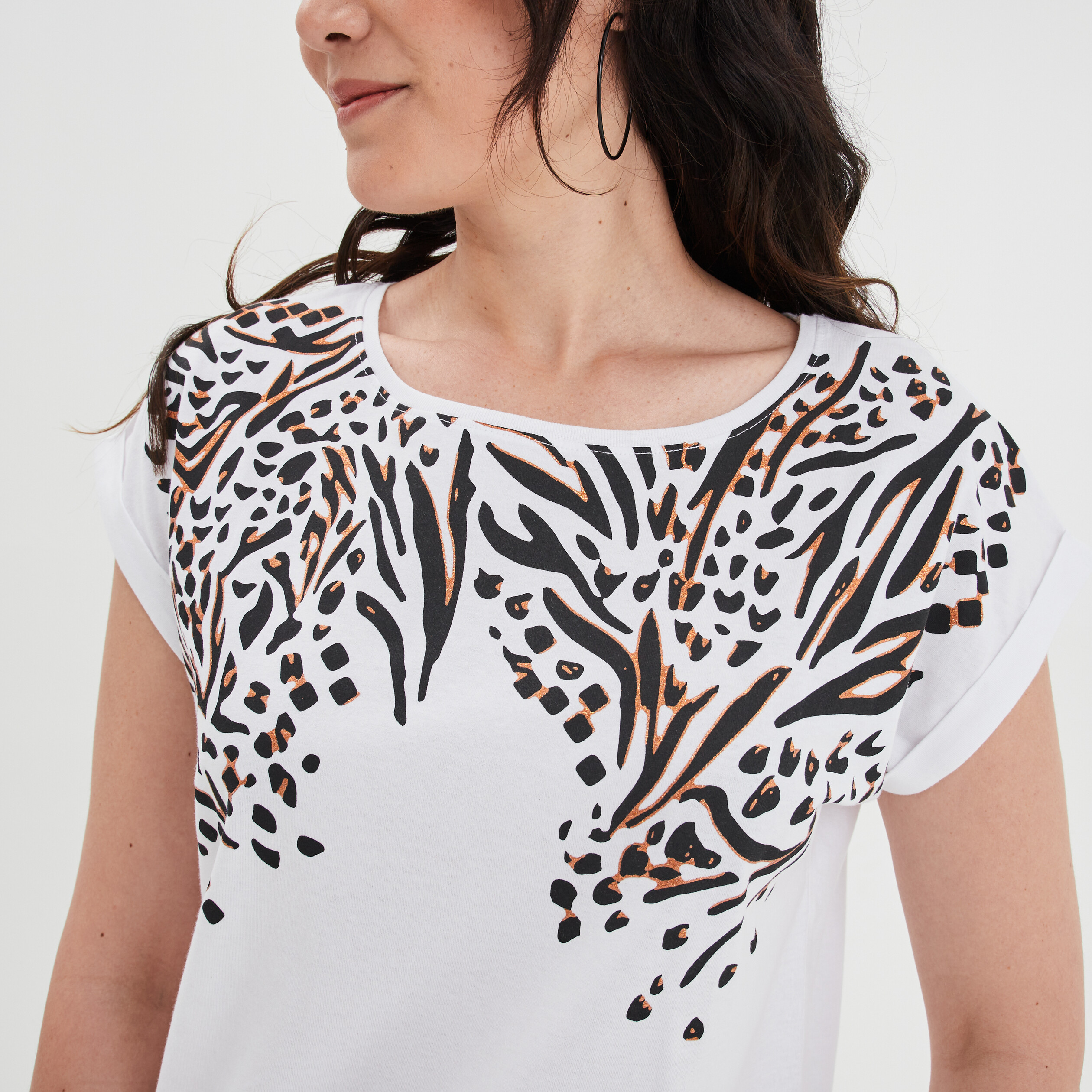 T-shirt ajusté col rond coton Liberto ecru femme | La Halle