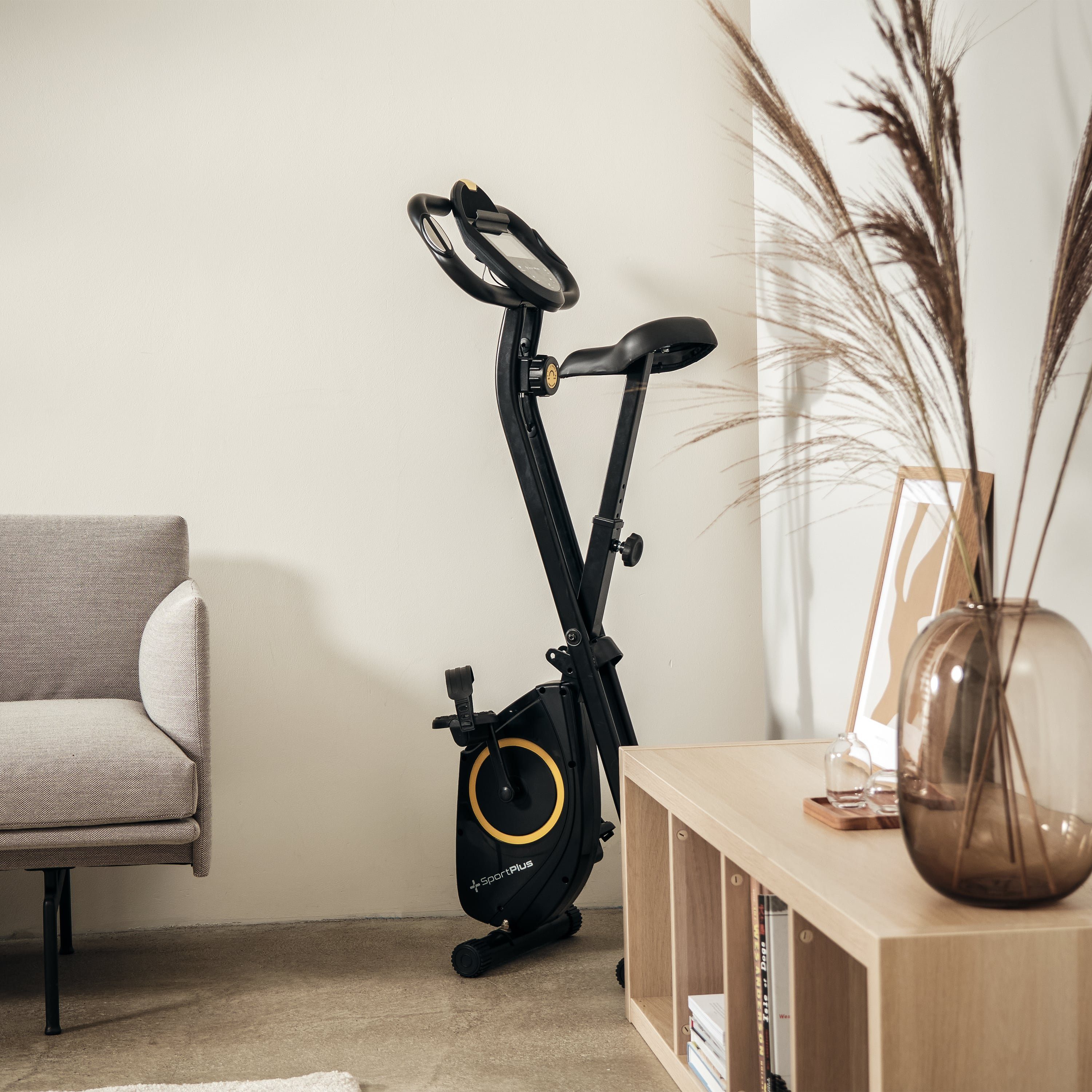 SportPlus Heimtrainer SP-HT-1200-B-iE, Heimtrainer, klappbar für zuhause, X-Bike mit 8 Stufen