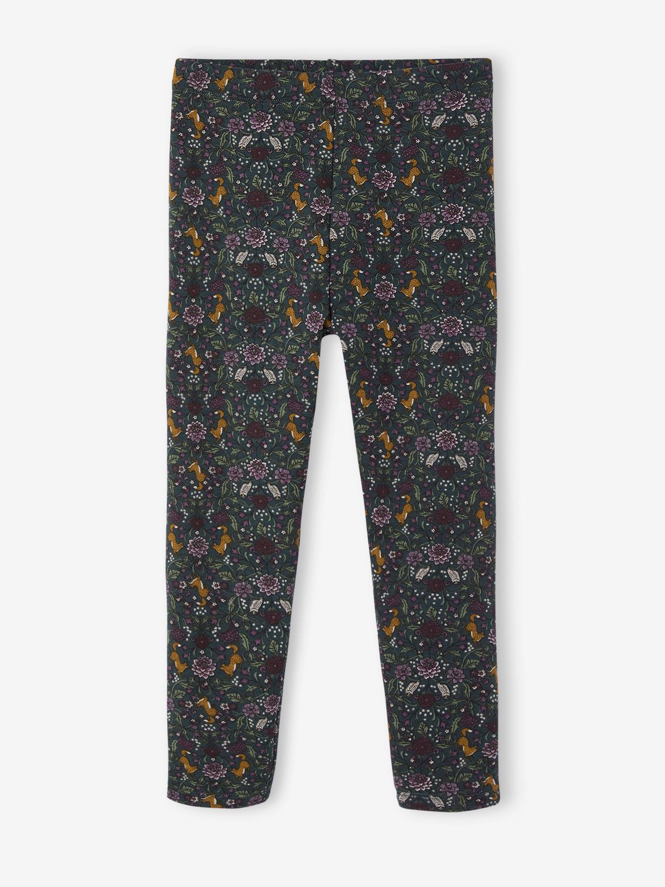 Legging fille doublé maille polaire marron imprimé