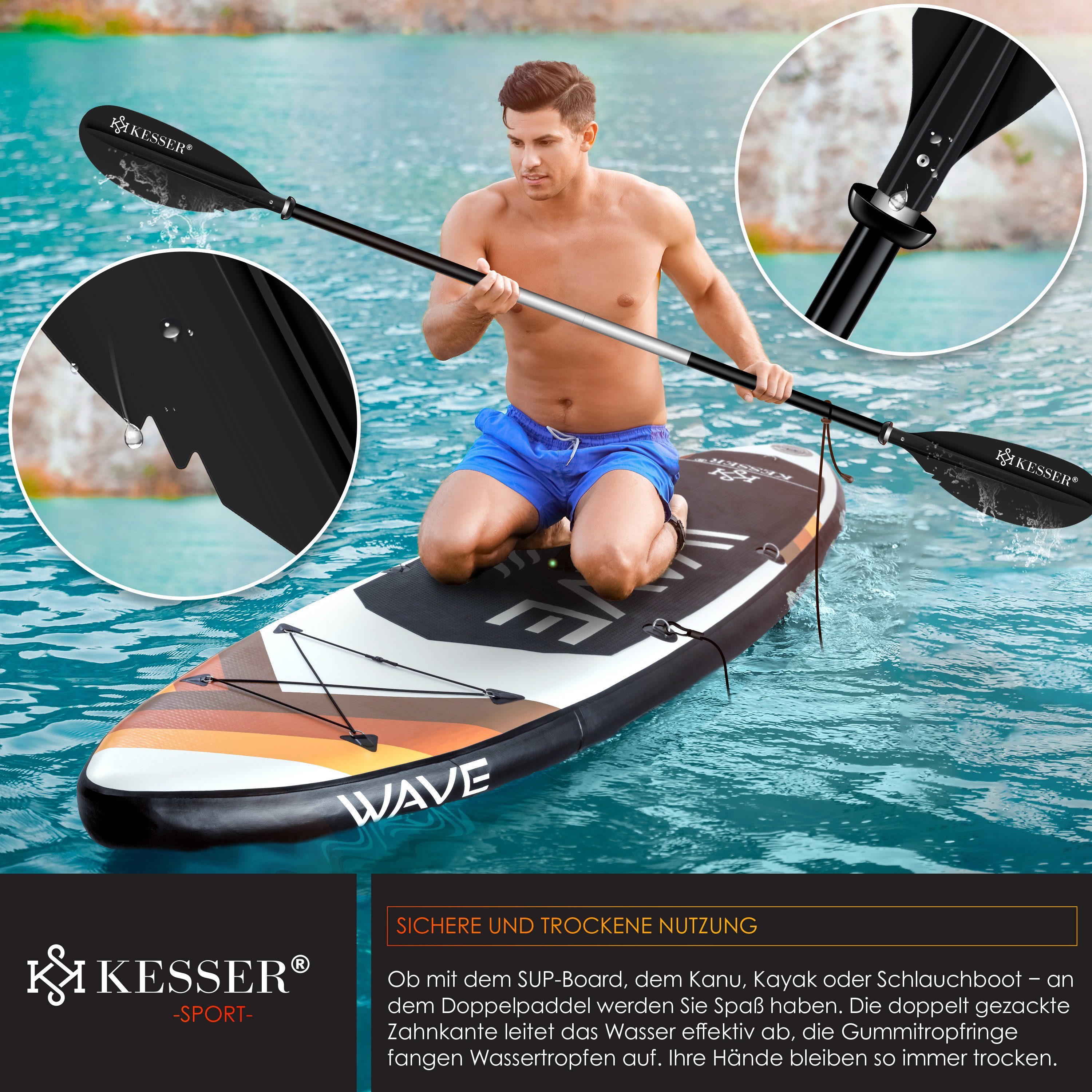 KESSER SUP-Paddel, Paddle Doppelpaddel 4-teilig für Kanu Kayak SUP Stand-Up