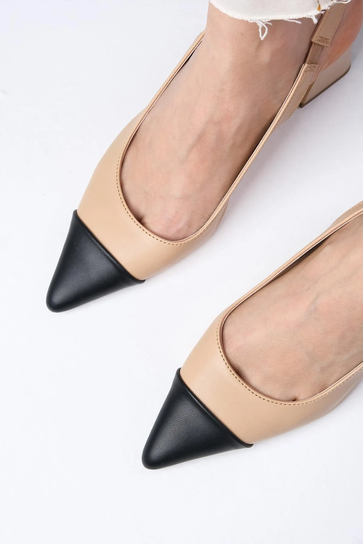 Mio Gusto  Natalie Nude Pointed Toe Open Back Thick Heeled Shoes
