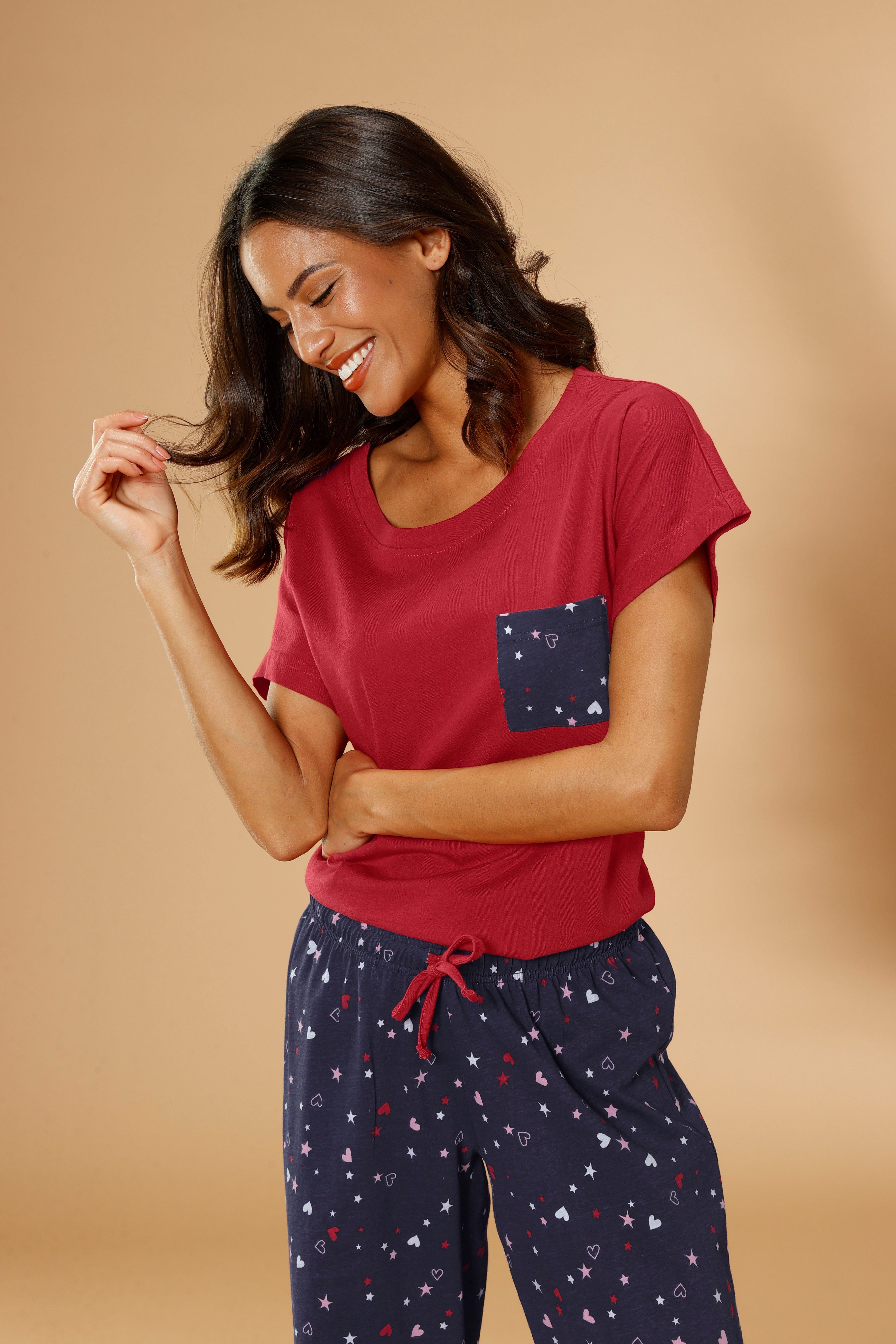 Vivance Dreams Capri-Pyjama (2 tlg., 1 Stück) mit niedlichem Herzen-Sterne-Druck