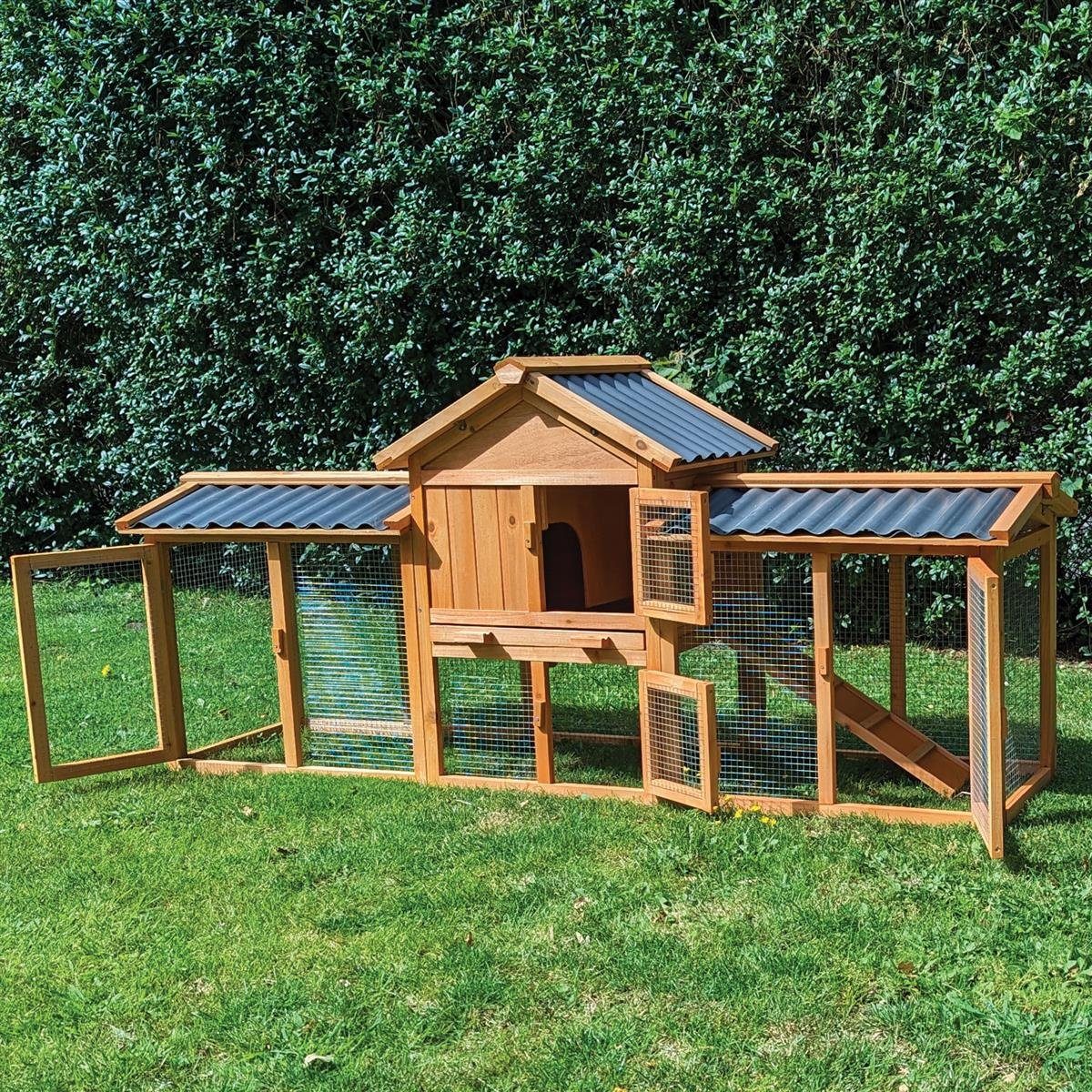 Zoo-XXL Kleintierstall Kaninchenstall Picasso Natur mit PVC Welldach
