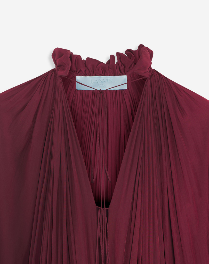 ROBE LONGUE À VOLANTS EN CHARMEUSE