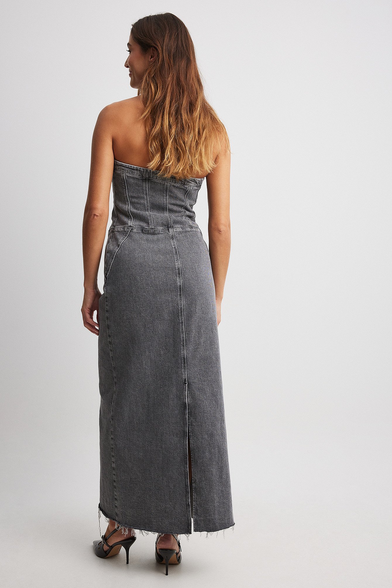 Bandeau-Denim-Maxikleid