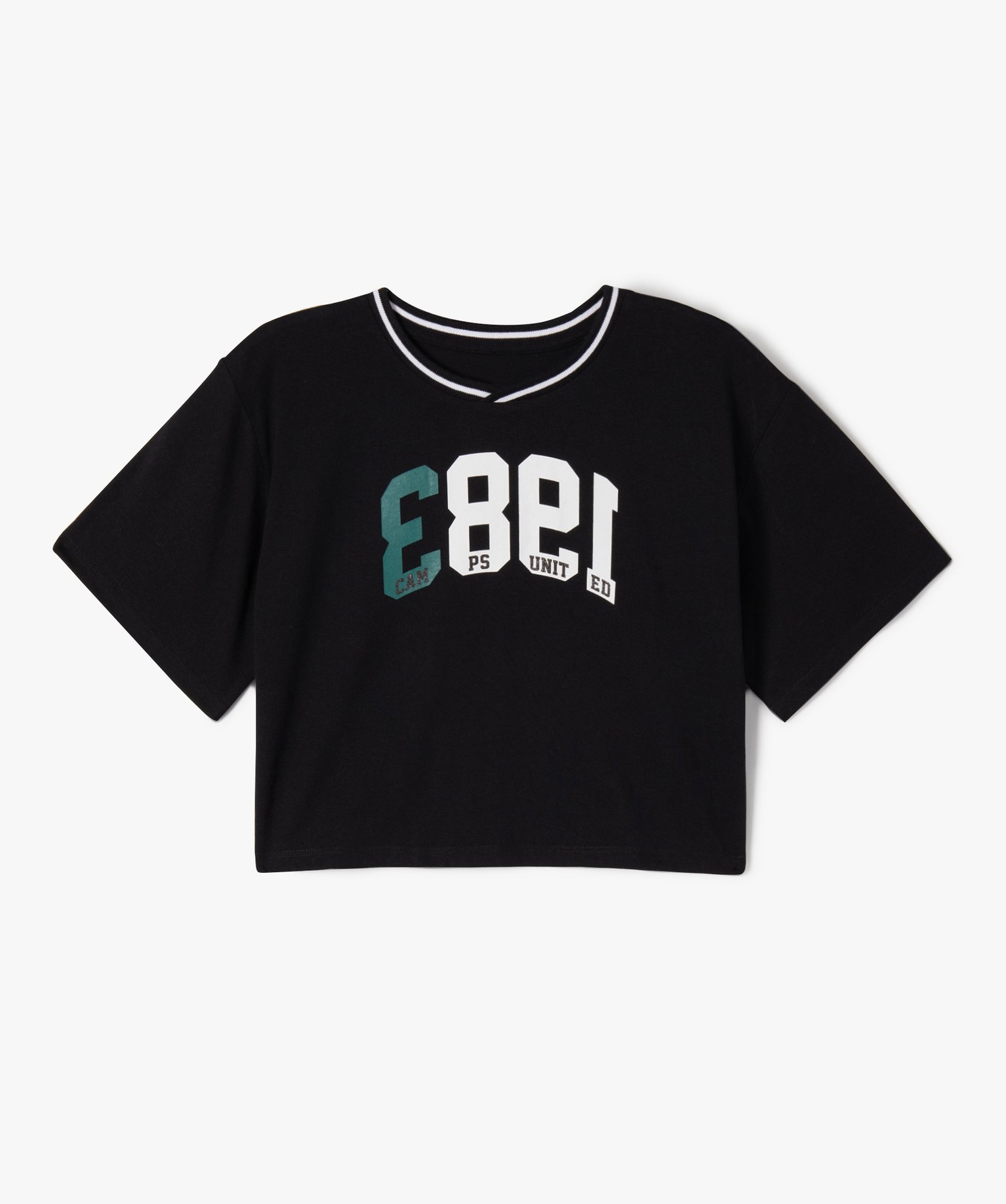 Tee-shirt court à manches courtes avec motifs fille - Camps... noir | GEMO