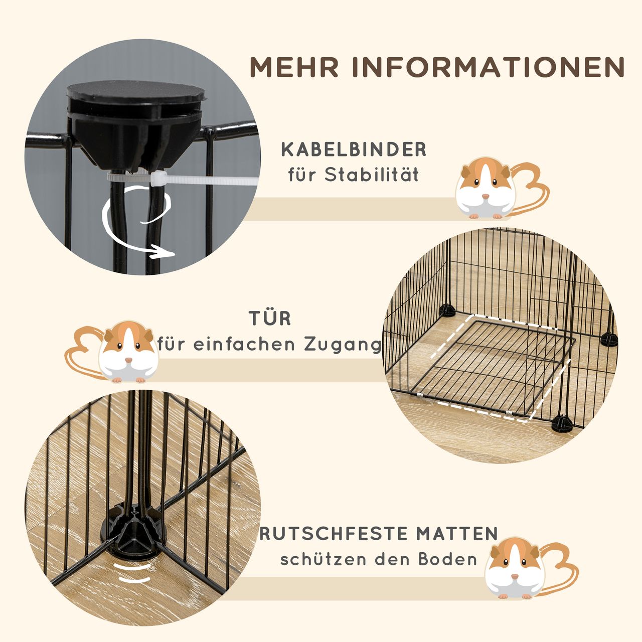 PawHut Kleintierkäfig, Meerschweinchen Gehege DIY Kleintiergehege mit 18 Platten