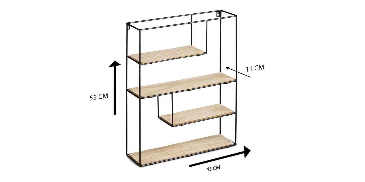 Lifa Living Wandregal Bilbao aus Holz und Metall, 55 x 45 x 11 cm