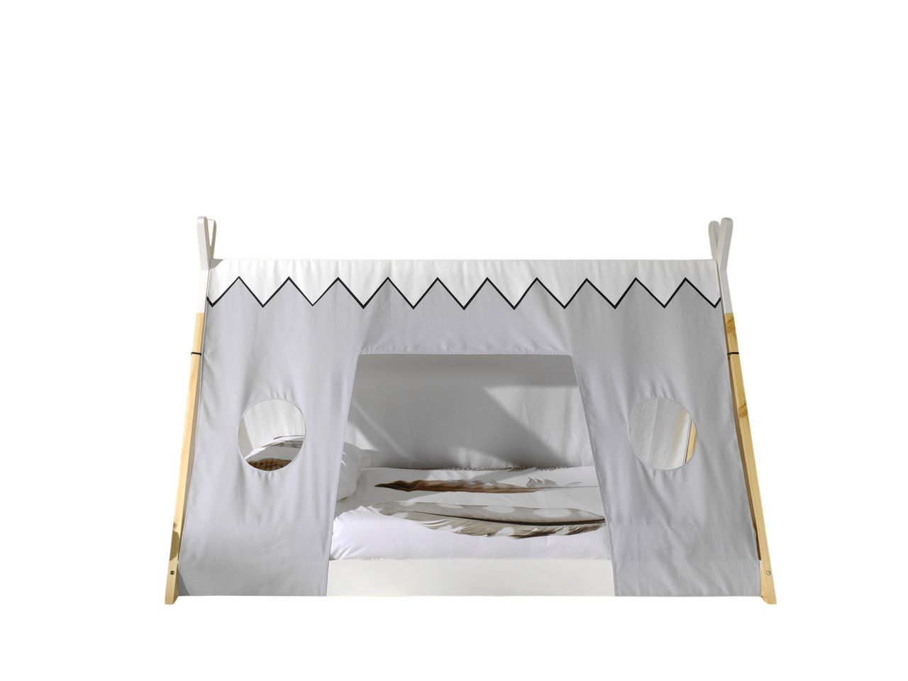 VIPACK Tipi Zelt Bett Liegefläche 90 x 200 cm, inkl. Rolllattenrost und Textilzeltdach, Ausf. Kiefer massiv natur/weiß