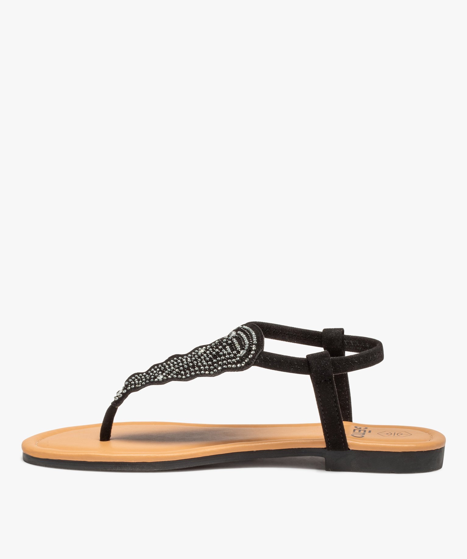Sandales femme à entre-doigts ornées de strass noir | GEMO