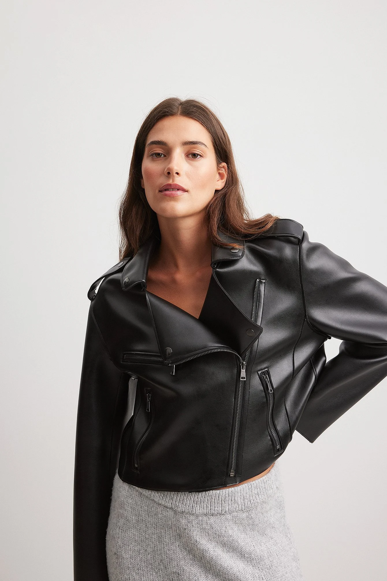 Kurze PU-Bikerjacke